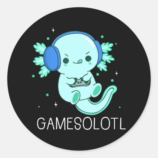 Kawaii Gamesolotl Axolotl Gamer Runder Aufkleber (Vorderseite)