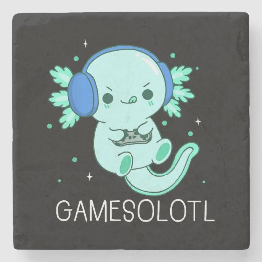 Kawaii Gamesolotl Axolotl Gamer Steinuntersetzer (Vorderseite)
