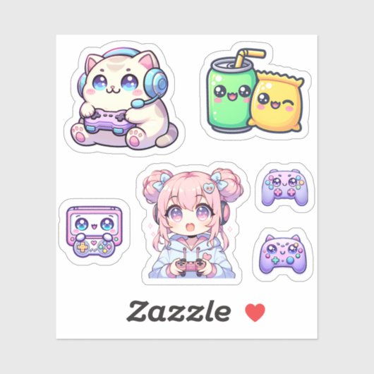 Kawaii Gaming Sticker Pack (Blatt)