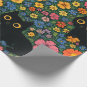 Kawaii Garden Art – Cute Black Cat Floral Pattern Geschenkpapier (Ecke)