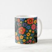 Kawaii Garden Art | Cute Black Cat Floral Pattern Kaffeetasse (VorderseiteRechts)