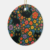 Kawaii Garden Art | Cute Black Cat Floral Pattern Keramik Ornament (Links)