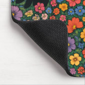 Kawaii Garden Art – Cute Black Cat Floral Pattern Mousepad (Ecke)