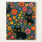 Kawaii Garden Art | Cute Black Cat Floral Pattern Planer (Rückseite)