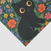 Kawaii Garden Art – Cute Black Cat Floral Pattern Seidenpapier (Detail)