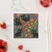 Kawaii Garden Art | Cute Black Cat Floral Pattern Serviette (Beispiel)