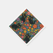 Kawaii Garden Art | Cute Black Cat Floral Pattern Serviette (Ecke)