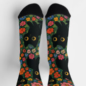 Kawaii Garden Art | Cute Black Cat Floral Pattern Socken (Oben)