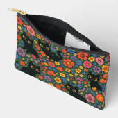 Kawaii Garden Art | Cute Black Cat Floral Pattern Zubehörtasche (Offen)