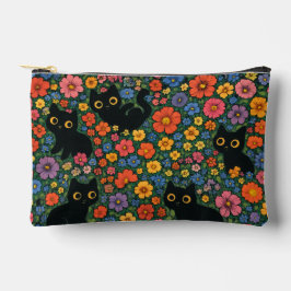 Kawaii Garden Art | Cute Black Cat Floral Pattern Zubehörtasche