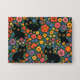 Kawaii-Gartenkunst Süßes schwarzes Katzen-Blumen Button