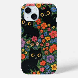 Kawaii-Gartenkunst Süßes schwarzes Katzen-Blumen Case-Mate iPhone Hülle