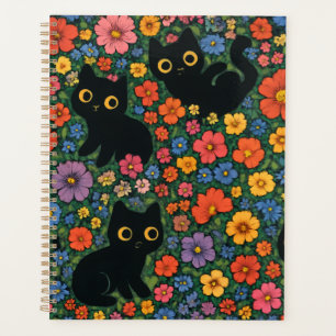 Kawaii-Gartenkunst   Süßes schwarzes Katzen-Blumen Planer