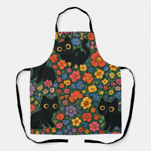 Kawaii-Gartenkunst Süßes schwarzes Katzen-Blumen Schürze