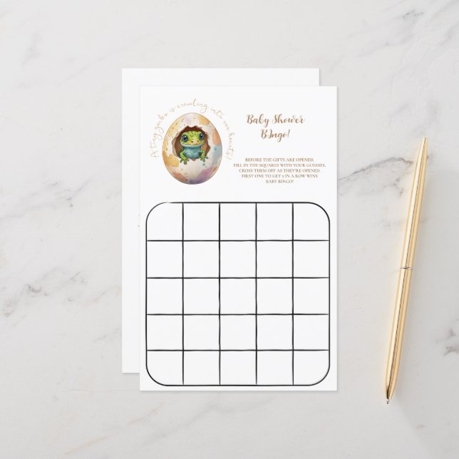Kawaii Gecko Lizard Egg Baby Shower Bingo Game (Vorderseite/Rückseite Beispiel)