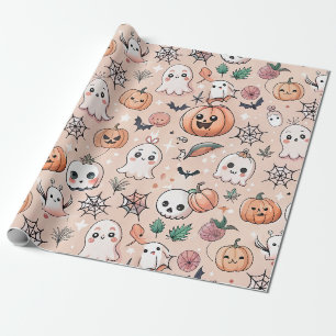 Kawaii-Geist-Kürbis-Halloween-Orange-Muster Geschenkpapier