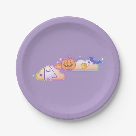 Kawaii-Geist, Kürbis und Fledermaus Halloween-Papi Pappteller (Vorderseite)