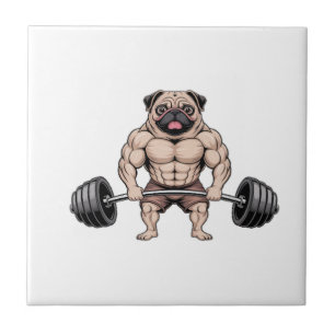 Kawaii-Gewichtheber-Muskulöser-Mops-Hundefan Fliese