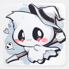 Kawaii Ghost 01 Quadratischer Aufkleber