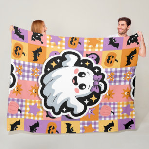Kawaii Ghost Blanket - Niedlicher Patchwork Cartoo Fleecedecke