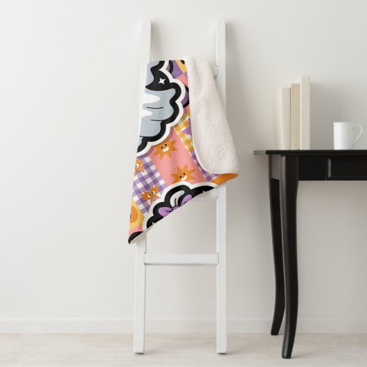 Kawaii Ghost Blanket - Niedlicher Patchwork Cartoo Sherpadecke (Beispiel)