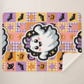Kawaii Ghost Blanket - Niedlicher Patchwork Cartoo Sherpadecke (Vorderseite (Horizontal))