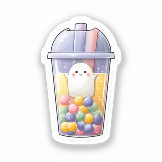 Kawaii Ghost Bubble Tea Sticker - Niedlich Tiny Gh (Vorderseite)