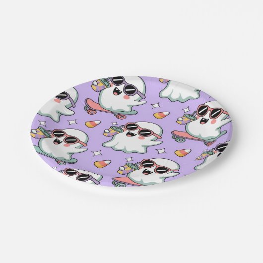 Kawaii Ghost Bubble Teepattern - Niedliches Pastel Pappteller (Schrägansicht)