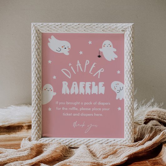 Kawaii Ghost Diaper Raffle Baby Shower Game Sign Poster