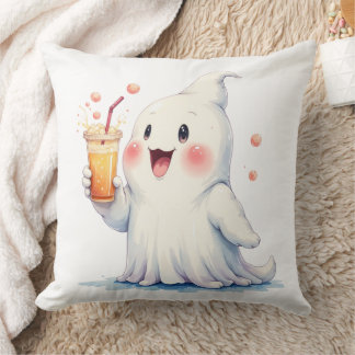 Kawaii Ghost Drinking Soda Throw Kissen