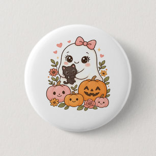 Kawaii Ghost Halloween Black Cat Pumpkin Fall Spoo Button