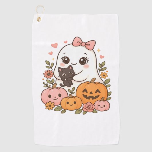 Kawaii Ghost Halloween Black Cat Pumpkin Fall Spoo Golfhandtuch (Vorderseite)
