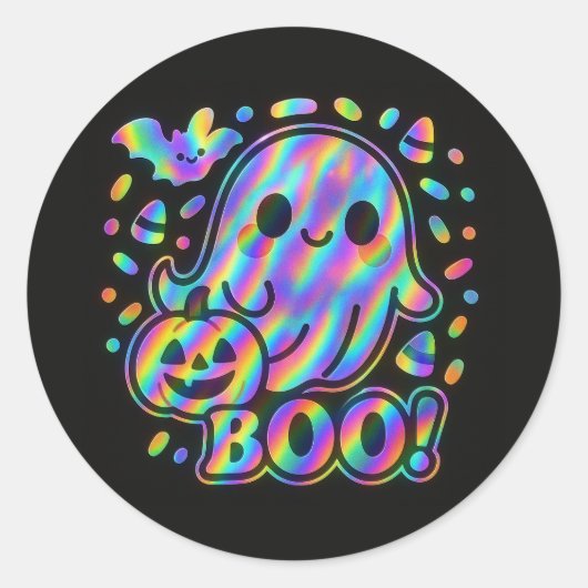 Kawaii Ghost Halloween Sticker mit Pumpkin & Bat (Vorderseite)