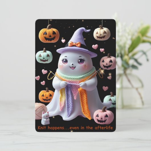*Kawaii Ghost knitting Halloween Einladung Sticke (Stehend Vorderseite)