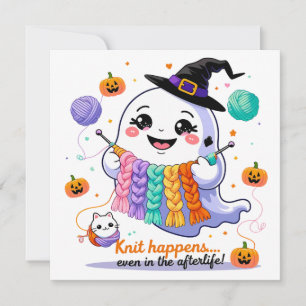 Kawaii Ghost knitting Halloween Einladungs-Sticker Einladung