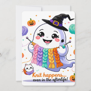 Kawaii Ghost knitting Halloween Einladungs-Sticker Einladung