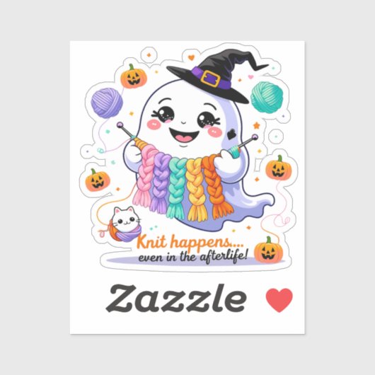 Kawaii Ghost Knitting Sticker - Niedliches Hallowe (Blatt)