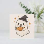 Kawaii Ghost mit Halloween Candy Einladung (Stehend Vorderseite)