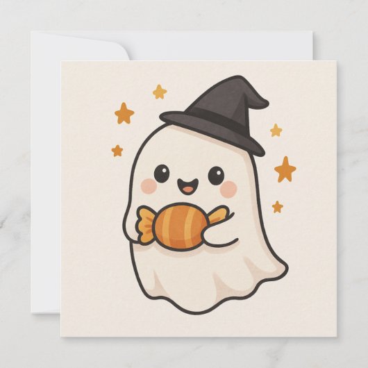 Kawaii Ghost mit Halloween Candy Einladung (Vorderseite)