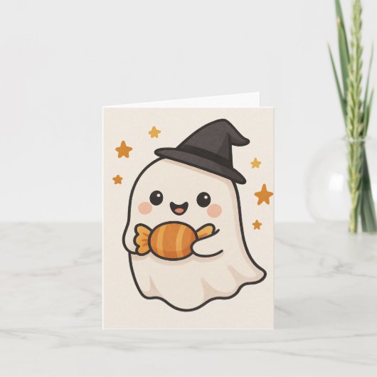 Kawaii Ghost mit Halloween Candy Einladung (Vorderseite)