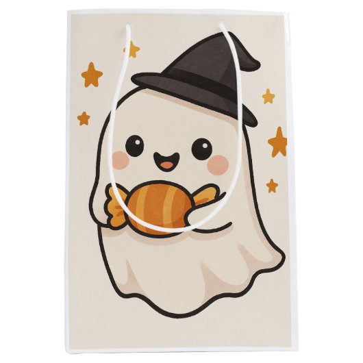 Kawaii Ghost mit Halloween Candy Mittlere Geschenktüte (Vorderseite)