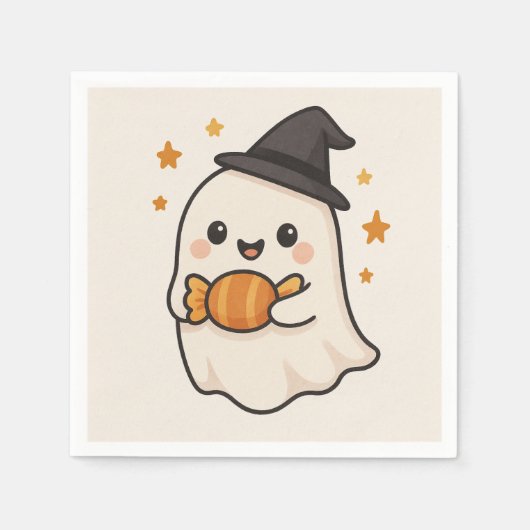 Kawaii Ghost mit Halloween Candy Serviette (Vorderseite)