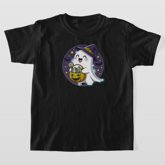 Kawaii Ghost mit Hexenhut | NUR SCHWARZ T-Shirt (Ablage )