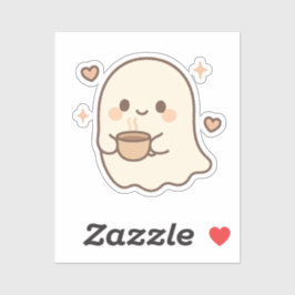 Kawaii Ghost mit Teecup Aufkleber