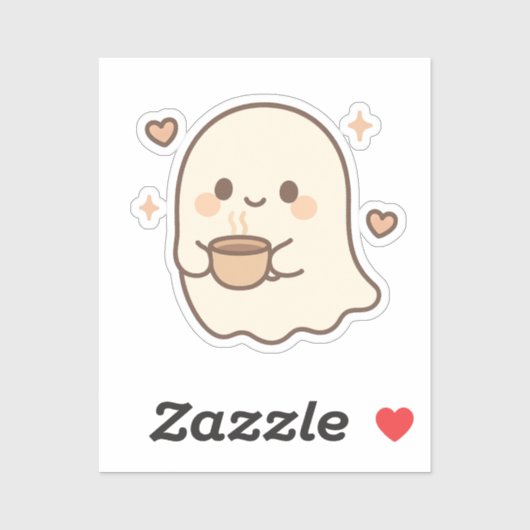 Kawaii Ghost mit Teecup Aufkleber (Blatt)