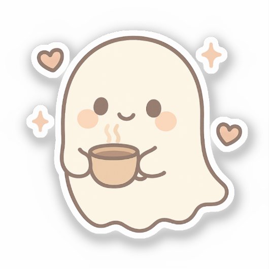 Kawaii Ghost mit Teecup Aufkleber (Vorderseite)