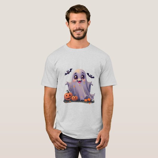 Kawaii Ghost Niedlicher Cartoon Design mit abgerun T-Shirt (Vorne ganz)