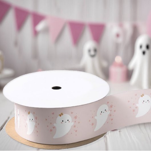 Kawaii Ghost Pink Halloween Satinband