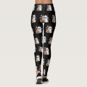 Kawaii Ghost & Pumpkin Floral Halloween Muster Leggings (Rückseite)