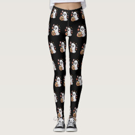 Kawaii Ghost & Pumpkin Floral Halloween Muster Leggings